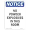 Signmission OSHA Notice, 7" Height, No Powder Explosives In This Room Sign, 7" X 5", Portrait OS-NS-D-57-V-14755 - alternate 1